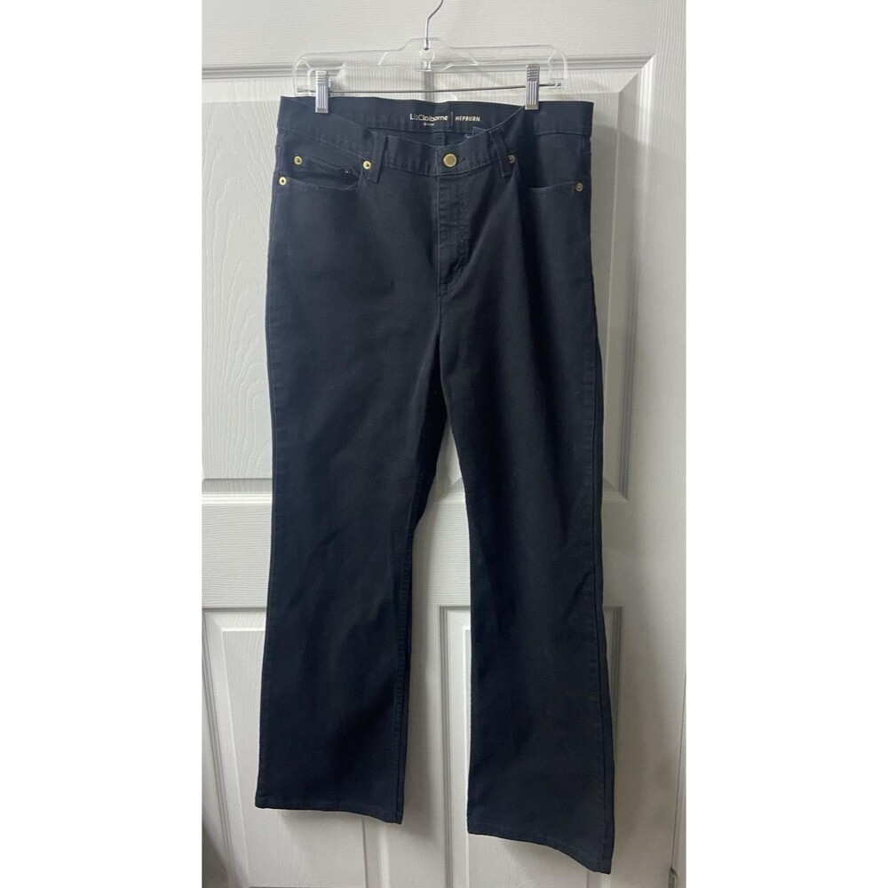 Liz Claiborne Hepburn Denim Boot Cut Jeans Womens 14 Dark Wash High Rise Stretch